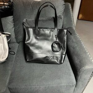 DKNY Sleek Black Tote with Embossed Logo
